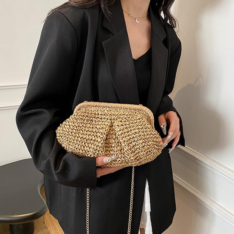 Geelyda Straw Clutch Purses for Women Cloud Dumpling Pouch Straw Crossbody Shoulder Handbag Summer Beach Woven Bag - Image 3